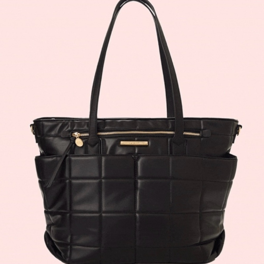 Poppy and Peonies Black Quilted Tote Bag